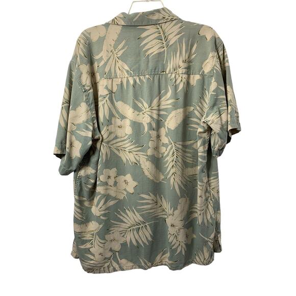 Paradise Coves Hawaiian Shirt Mens Large Silk Green Beige Tropical Surfer Beach - Picture 3 of 7